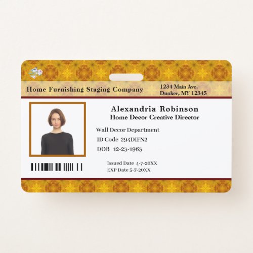 Custom Employee ID Identification Photo Bar Code  Badge
