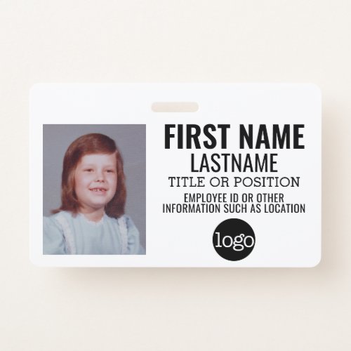 Custom Employee ID _ Photo Bar Code Logo Name Badge