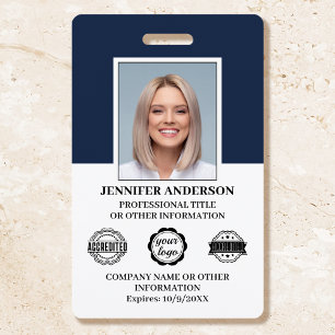 Custom Employee ID Photo Logo Modern Navy Badge