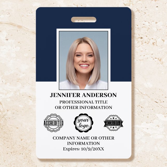 Custom Employee ID Photo Logo Modern Navy Badge (Creator Uploaded)