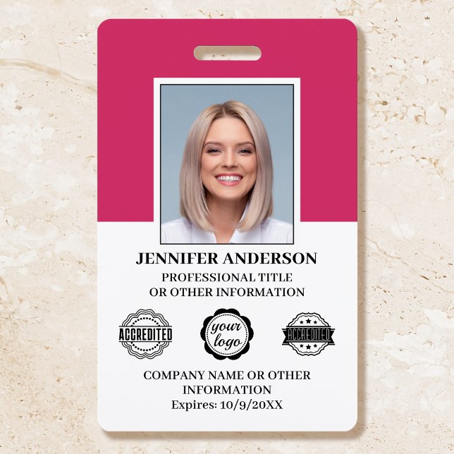 Custom Employee ID Photo Logo Modern Pink Badge (Creator Uploaded)