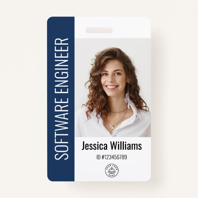 Custom Employee Large Photo, BarCode, Logo, Name Badge (Front)