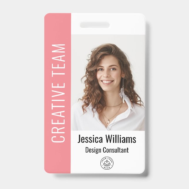 Custom Employee Large Photo, BarCode, Logo, Name  Badge (Front)