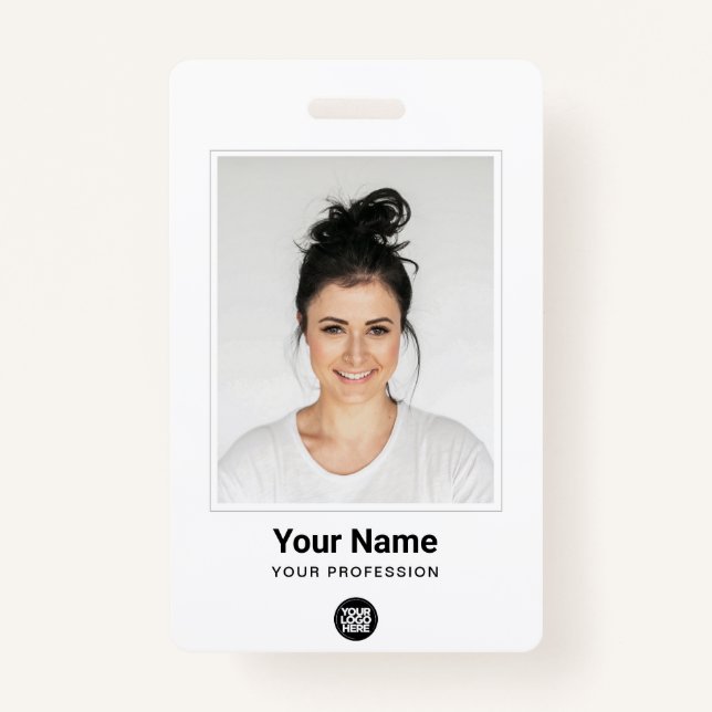 Custom Employee Large Photo Minimal Logo Name Badge (Front)