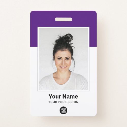 Custom Employee Large Photo Purple Logo Name Badge