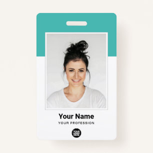 Custom Employee Large Photo Turquoise Logo Name Badge