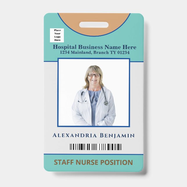 Custom Employee Logo Bar Code Logo Photo Name Badge (Front)