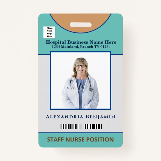Custom Employee Logo Bar Code Logo Photo Name Badge (Front)