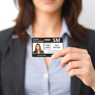 Custom Employee Logo Black White Photo ID Badge