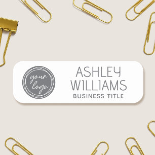 Custom Employee Logo Gray White Magnetic or Pin Name Tag
