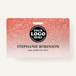 Custom Employee, Logo Name Badge   Pink Glitter