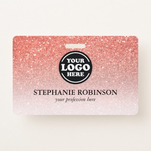 Custom Employee Logo Name Badge  Pink Glitter