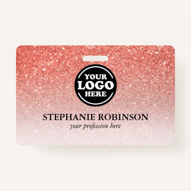 Custom Employee, Logo Name Badge | Pink Glitter (Front)