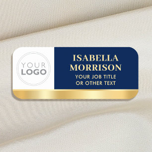 Custom Employee Logo Navy Gold Magnetic or Pin Name Tag
