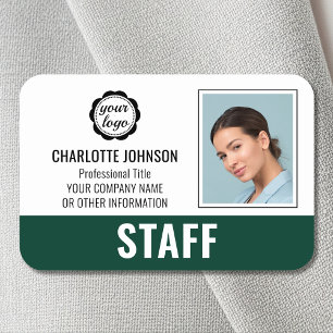 Custom Employee Logo Photo Dark Green Magnetic Name Tag