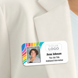 Custom Employee Logo Photo ID Rainbow Colors Name Tag