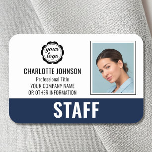 Custom Employee Logo Photo Navy Magnetic Name Tag