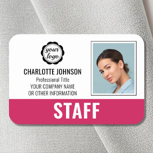 Custom Employee Logo Photo Pink Magnetic Name Tag