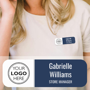 Custom Employee Magnetic Name Tag Logo Navy Blue