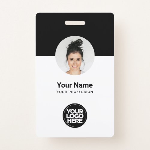 Custom Employee Modern ID Card Black and White QR Badge