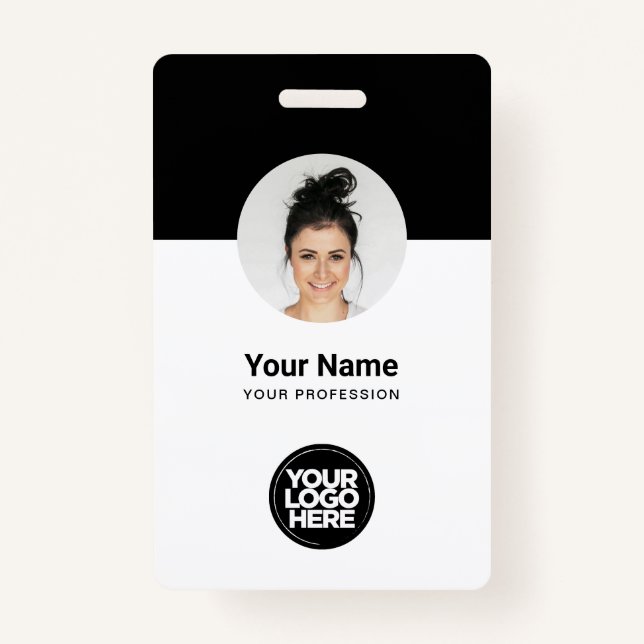 Custom Employee Modern ID Card Black and White QR Badge (Front)