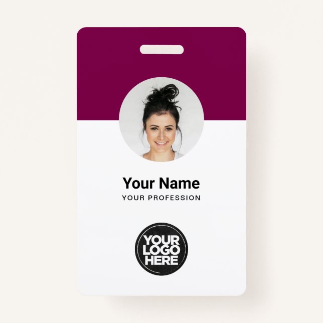 Custom Employee Modern ID Card Burgundy QR Badge (Front)