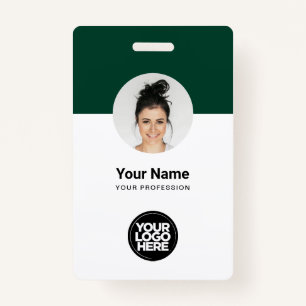Custom Employee Modern ID Card Dark Green QR Badge