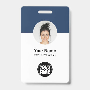 Custom Employee Modern ID Card Navy Blue QR Badge