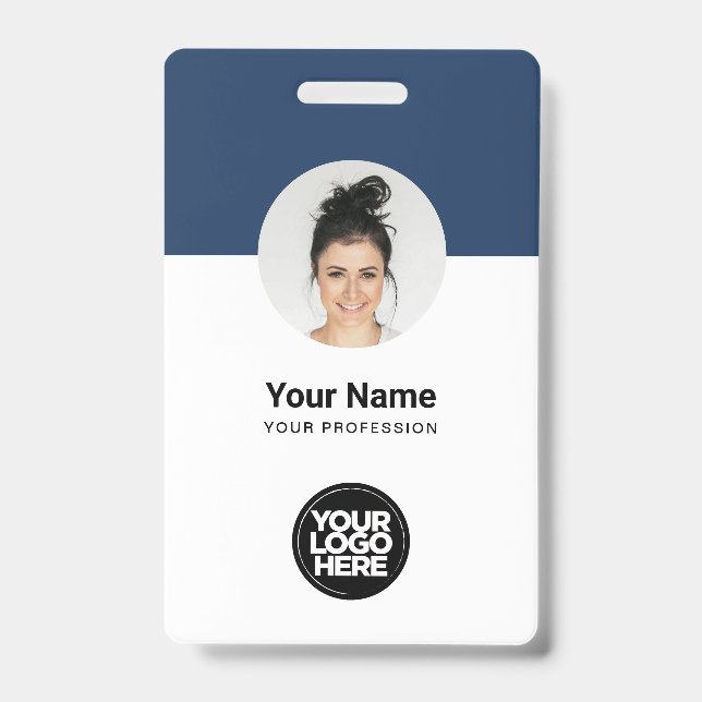 Custom Employee Modern ID Card Navy Blue QR Badge (Front)