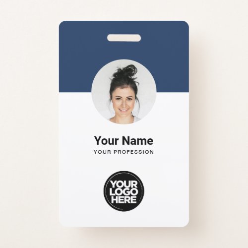 Custom Employee Modern ID Card Navy Blue QR Badge