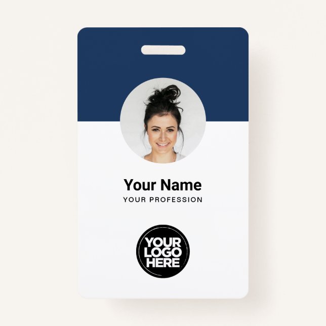 Custom Employee Modern ID Card Navy Blue QR Badge (Front)
