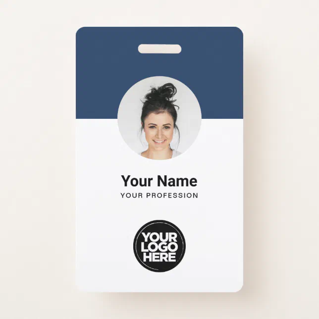 Custom Employee Modern Id Card Navy Blue Qr Badge 