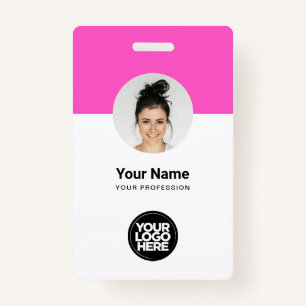Custom Employee Modern ID Card Pink QR Badge