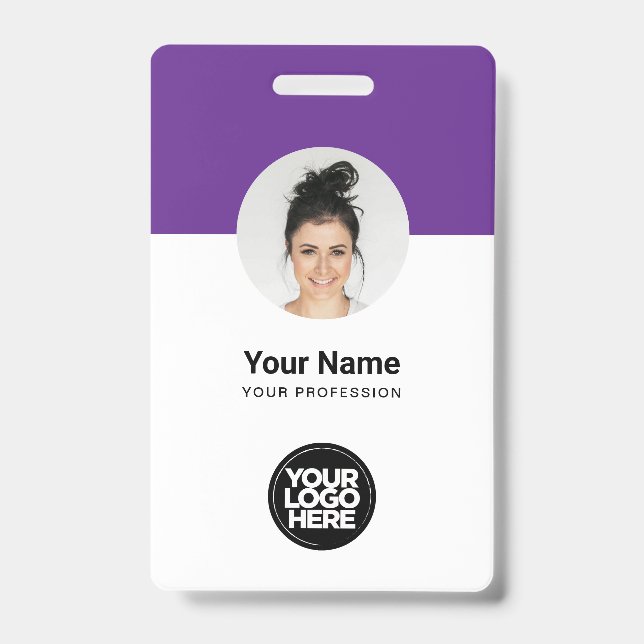Custom Employee Modern ID Card Purple QR Badge (Front)
