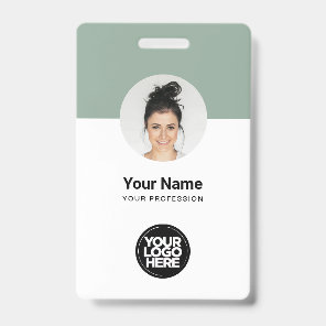 Custom Employee Modern ID Card Sage Green QR Badge