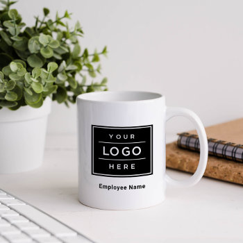 Custom Employee Name And Business Logo Branded Coffee Mug by Plush_Paper at Zazzle