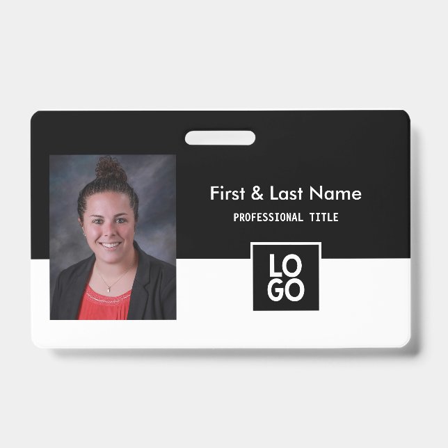 Custom Employee Name Badge Simple Minimal Black (Front)