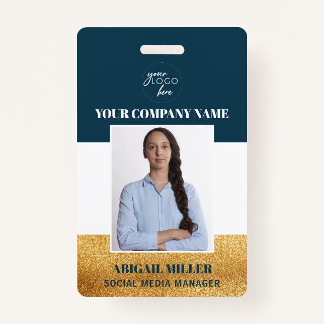 Custom Employee Name Logo Photo green ID Badge (Front)