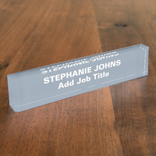 Custom Employee Name Minimalist Dusty Blue White Desk Name Plate (Side)