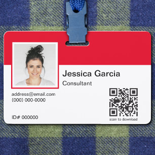 Custom Employee Name Photo And QR Code Red Badge
