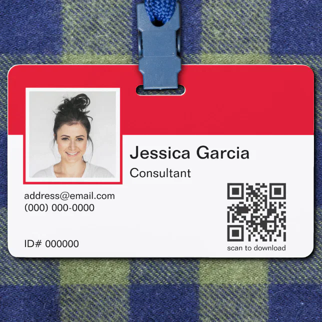Custom Employee Name Photo And QR Code Red Badge | Zazzle