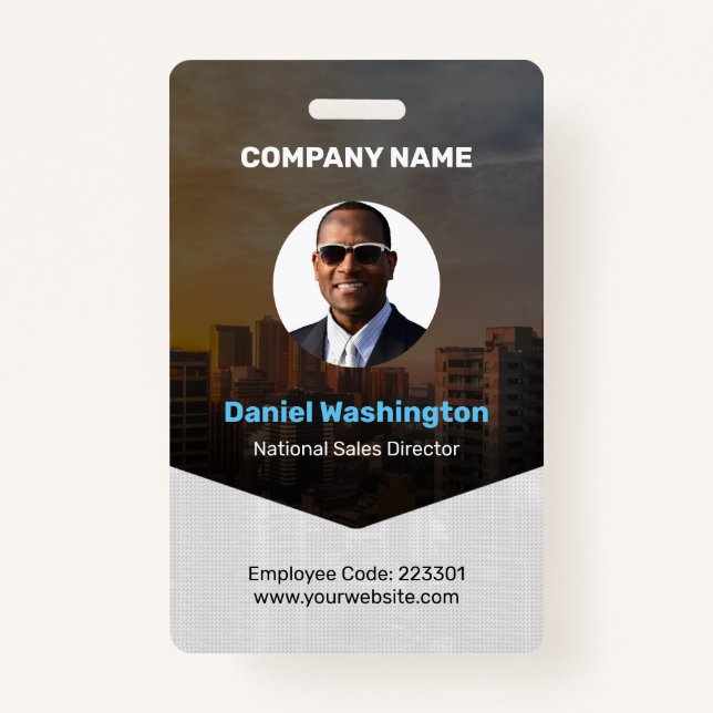 Custom Employee Name, Photo, Bar Code, Logo Badge (Front)