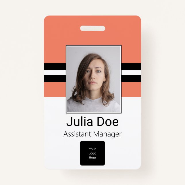 Custom Employee Name, Photo, Bar Code, Logo Badge (Front)