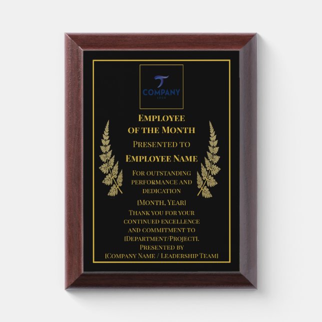 Custom Employee of the Month Award Plaque Logo (Vertical)