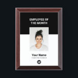 Custom Employee of the Month Logo and Photo Award Plaque<br><div class="desc">Custom black and white Employee of the month Appreciation award plaque featuring Photo,  business company Logo,  employee Name and title. Any color,  any font,  no minimum.

employee of the month template,  custom employee of the month plaque</div>