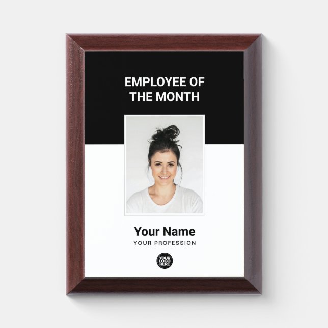 Custom Employee of the Month Logo and Photo Award Plaque (Vertical)