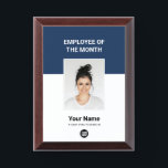Custom Employee of the Month Logo and Photo Award Plaque<br><div class="desc">Custom Employee of the month Appreciation award plaque featuring Photo,  business company Logo,  employee Name and title. Any color,  any font,  no minimum.

employee of the month template,  custom employee of the month plaque</div>