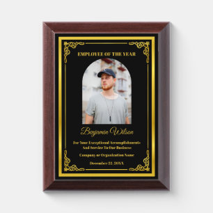 Custom Employee Of The Year Photo Logo Gold  Award Plaque