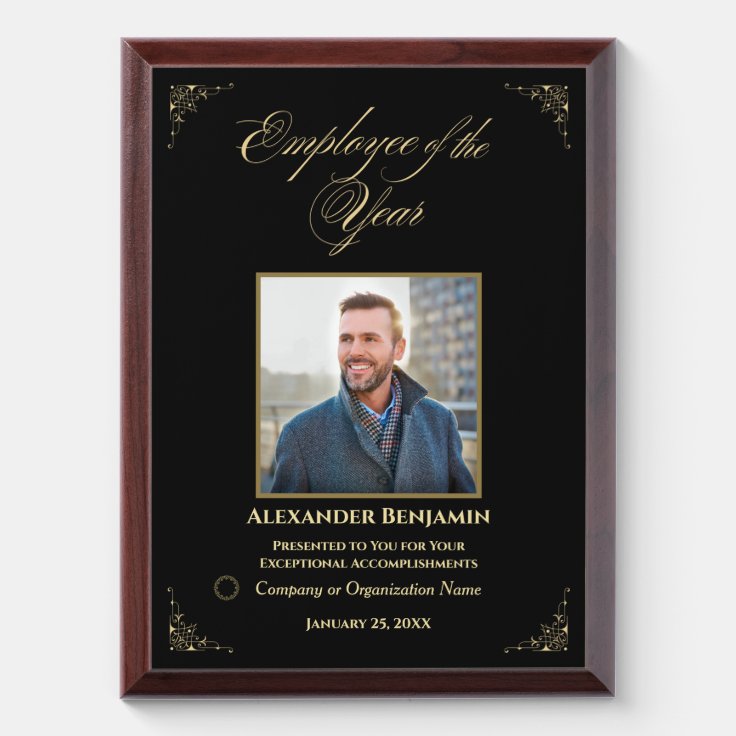 Custom Employee Of The Year Photo Logo Gold Award Plaque | Zazzle