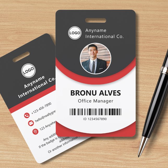 Custom Employee Photo, Bar Code, Black and Red Badge (Creator Uploaded)